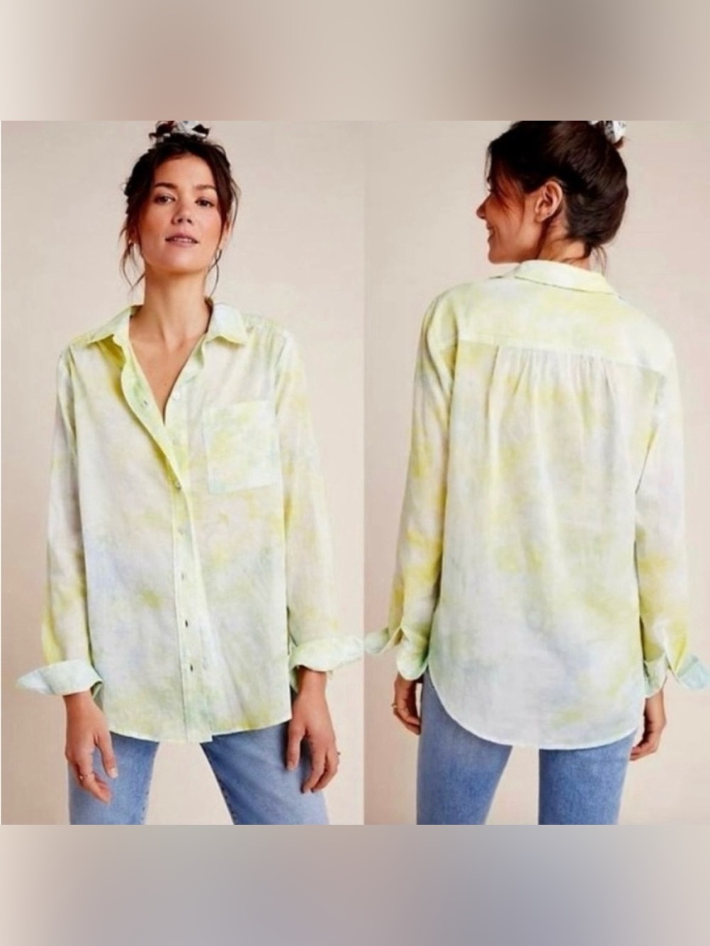 ANTHROPOLOGIE | NWT SMALL PILCRO CATE CLASSIC TIE DYE BUTTON DOWN IN NEON CITRON